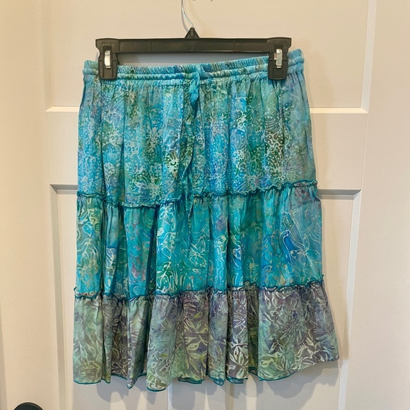 Women's Floral Print Ruffle Skirt, Blue, OS, Rayon, EUC - Picture 1 of 3